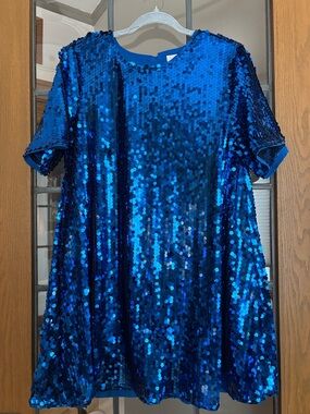 Maeve Anthropologie Blue Sequin Swing Dress